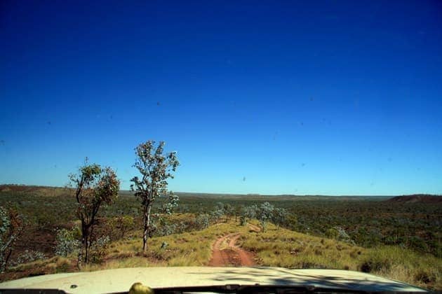 View from the dash driving through Gregory National Park, Northern Territory, Australia