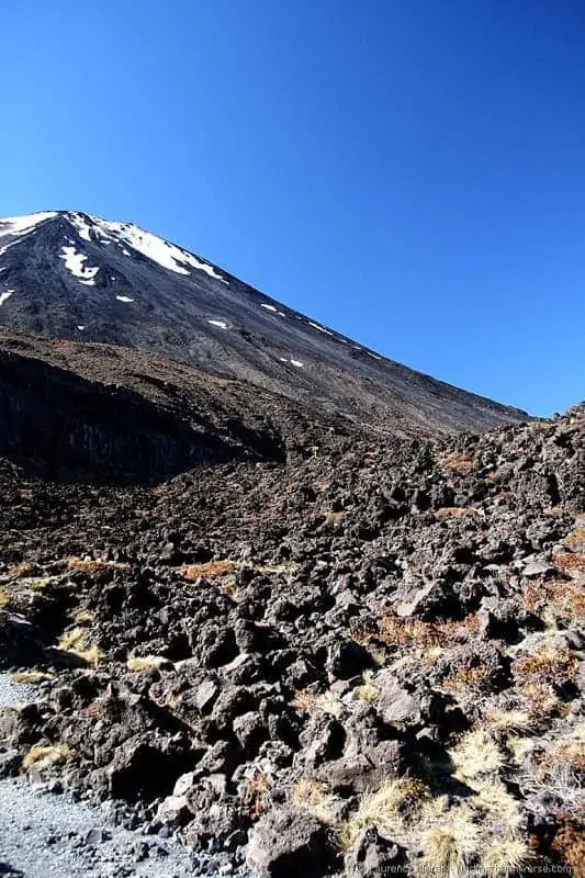 Lava flows with Mount Ngauruhoe in the background Lava flows with Mount Ngauruhoe in the background
