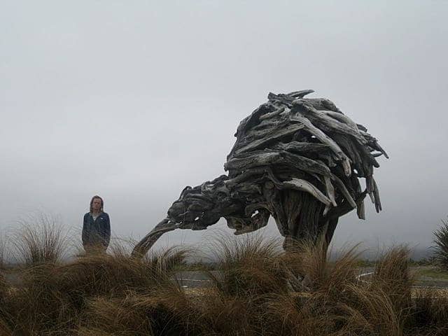 Me and a giant Kiwi in National Park. The weather wasn't exactly great.
