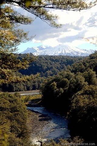 View up the Tongariro River of Mt Ruahepu