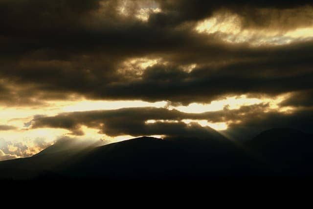 Crepuscular rays over Tongariro National Park