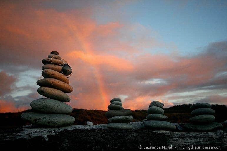 Rocks on the beach at sunset