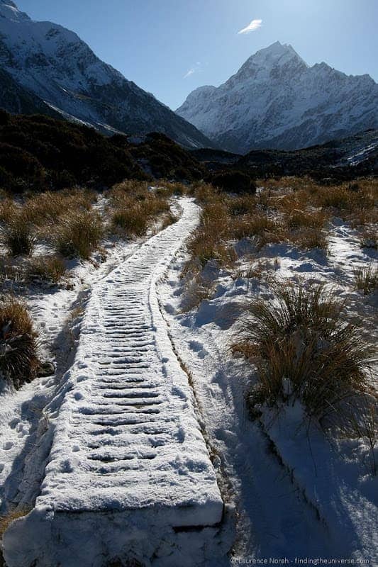 Snow covered path to Mount Cook