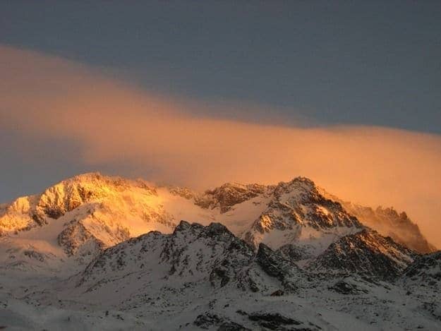 Val Thorens mountain at sunset