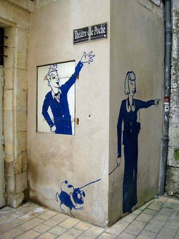 Street Art French Angouleme Waving Man and Woman with dog.png