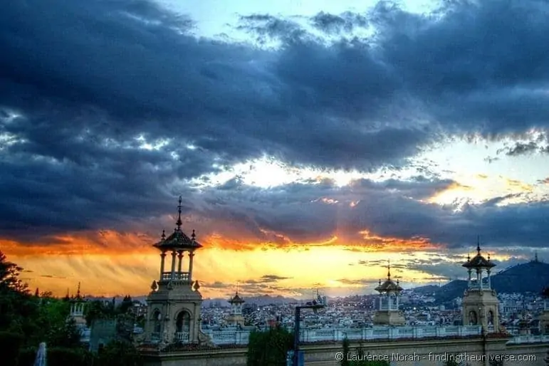 Barcelona sunset over the city