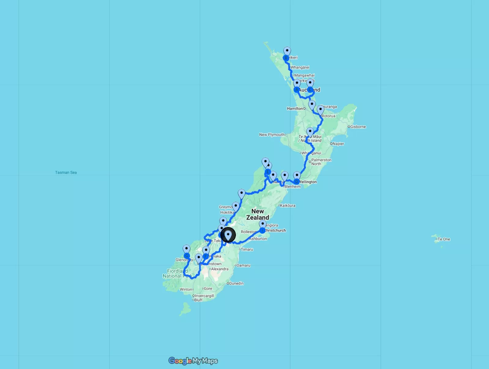 1 month New Zealand itinerary map