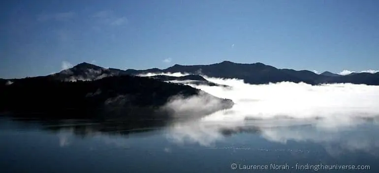 Clouds over hills Clouds over the Marlborough Sounds from the Interislander ferry