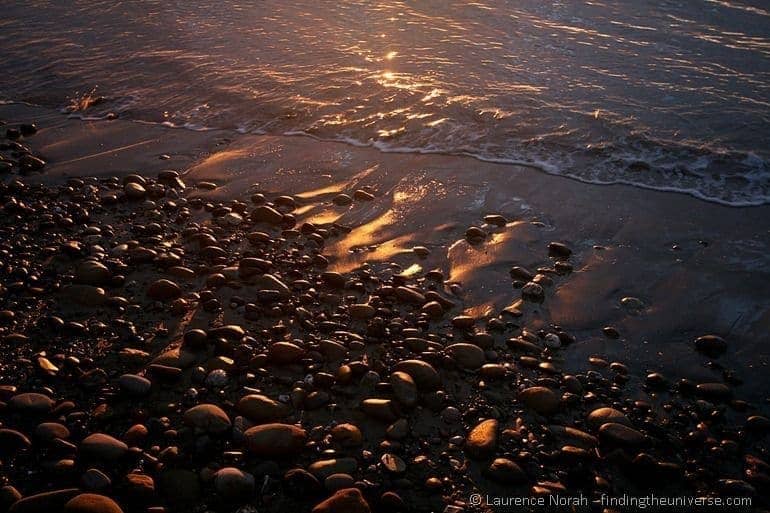 Sunrise beach pebbles