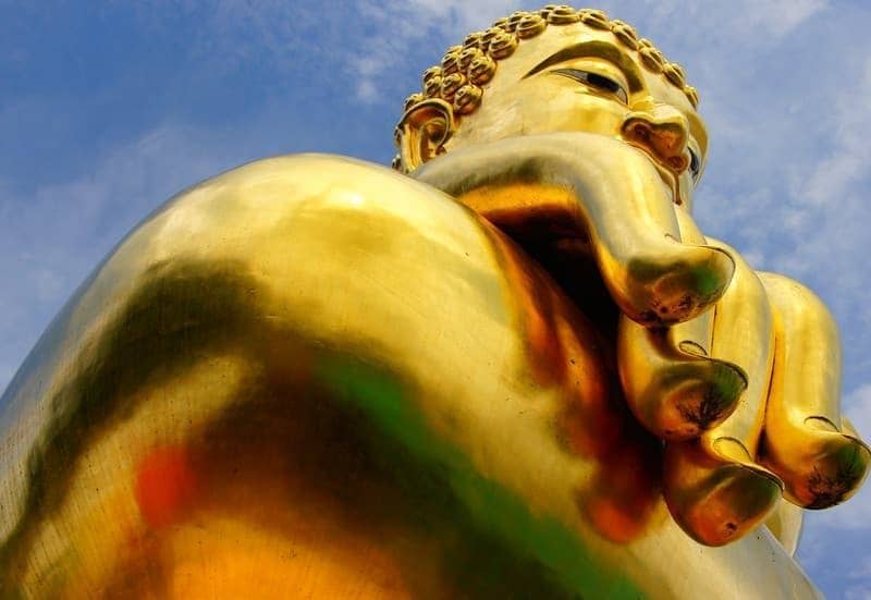 A giant 'golden' Buddha looms large in a remote section nearby the Thai-Laos border