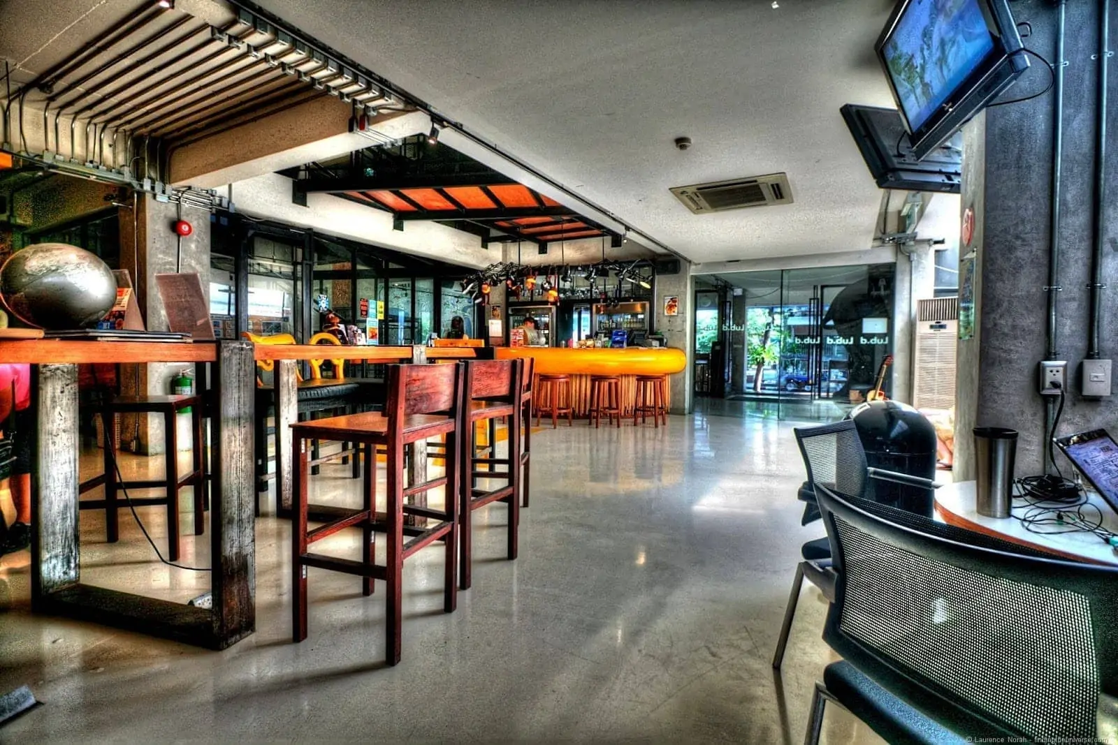 Lub d Silom Hostel main area and bar Bangkok Thailand