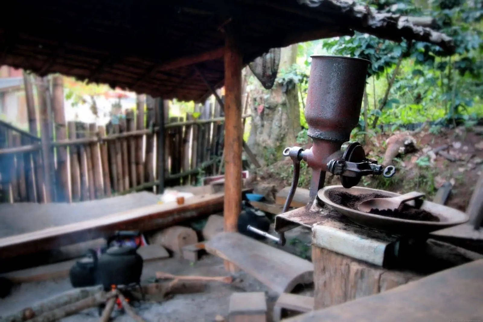 Coffee grinder and wood fired kettle Doi Inthanon Coffee grinder and wood fired kettle Doi Inthanon
