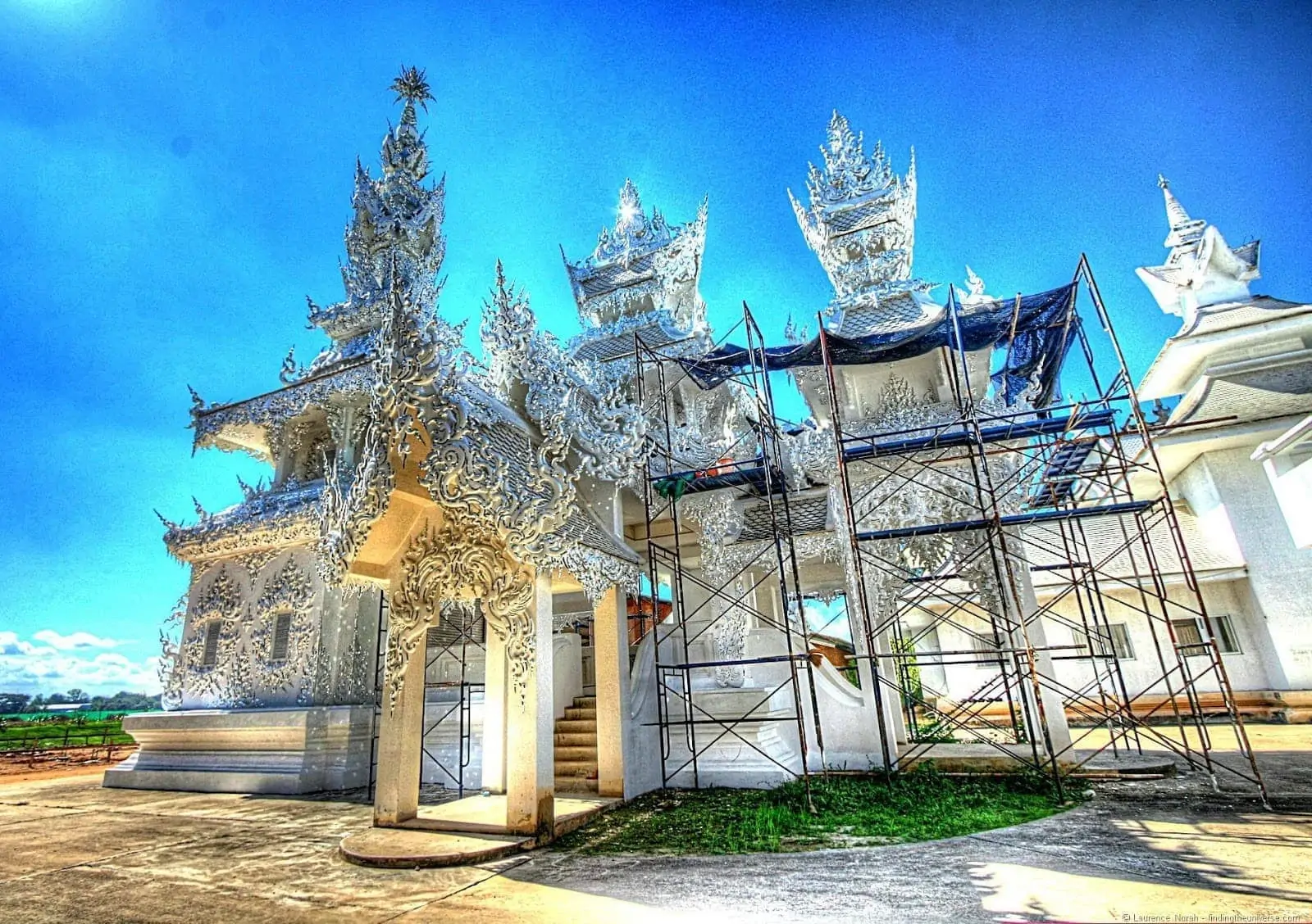 White temple scaffolding Chiang Rai Thailand White temple scaffolding Chiang Rai Thailand