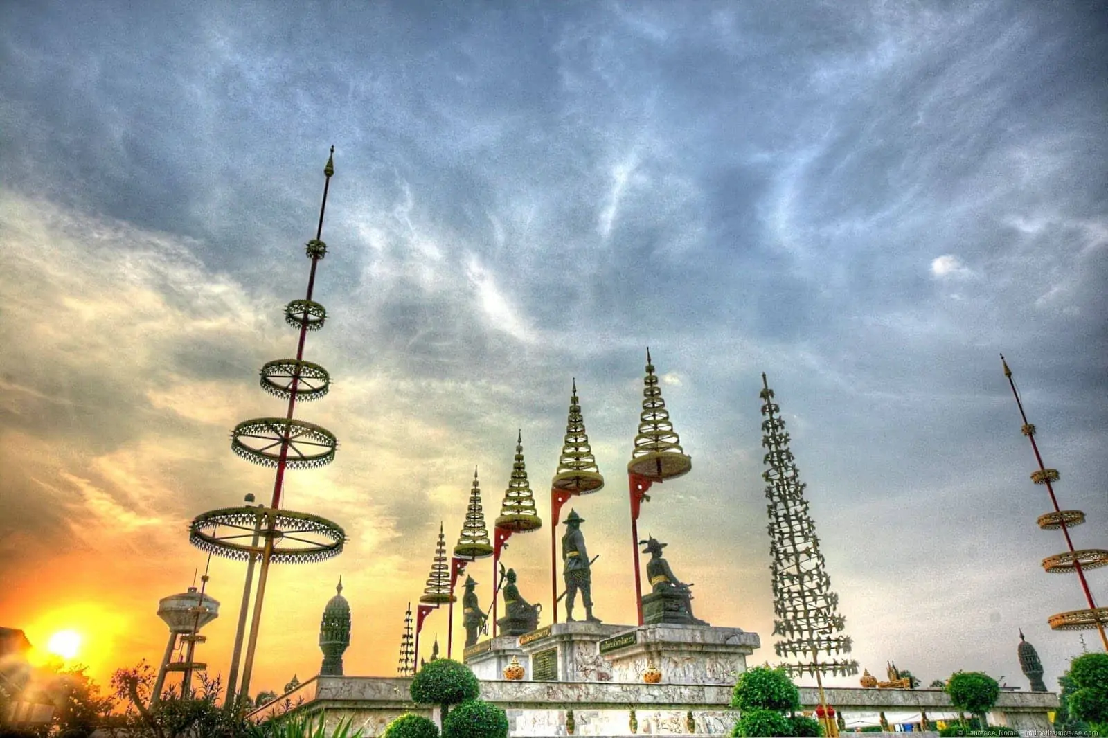 Sunset over Ayutthaya temple silhouettes