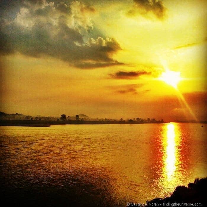 Sunset across Mekong river Golden Triangle Thailand