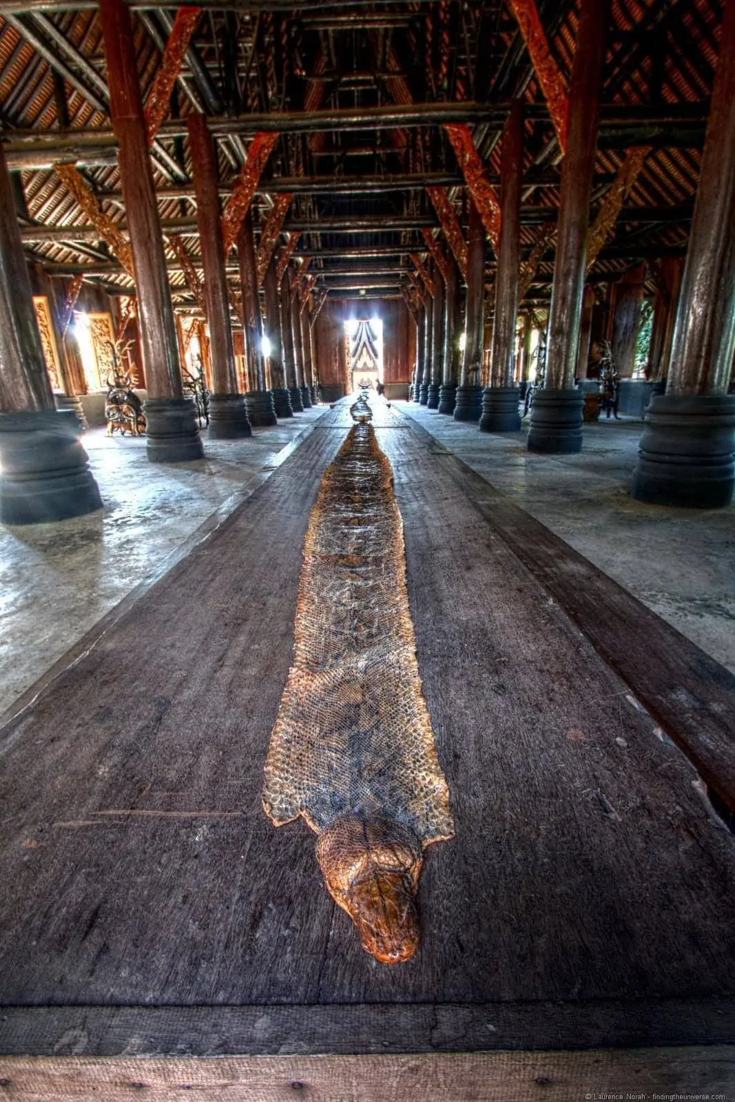 Snakeskin on the table at the Black temple Chiang Rai Thailand