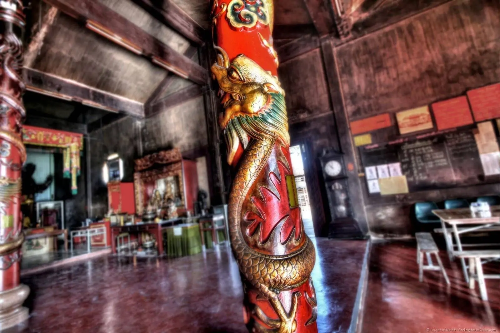 Dragon on column Trang Chinese temple Thailand