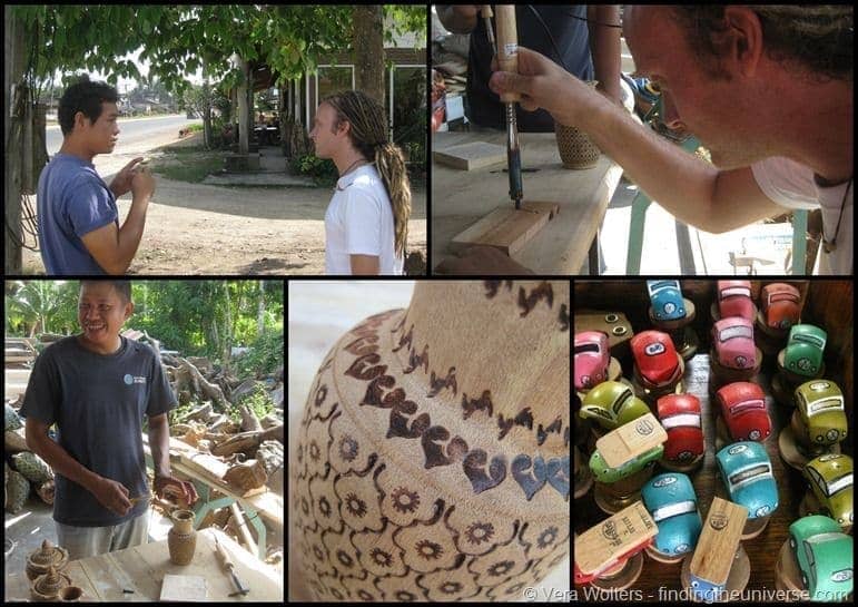 Collage Trang Taro wood workshop Thailand