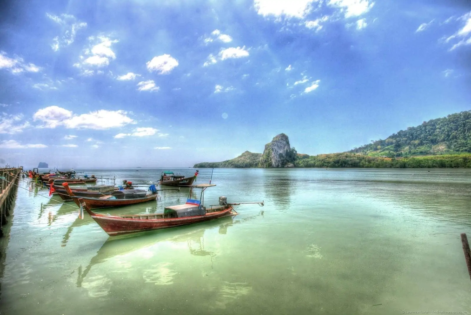 Fishing boats lined up at Koh libong pier Trang Thailand