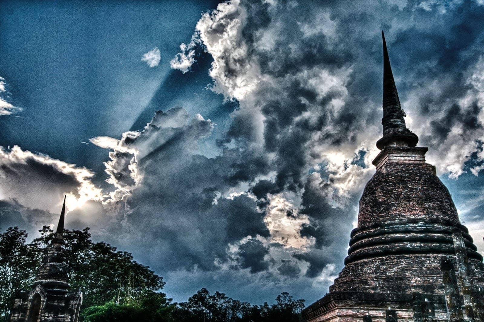 Sukhothai wat HDR clouds Thailand temple