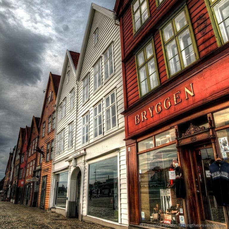 Bryggen colourful houses row Bergen Norway 2 square