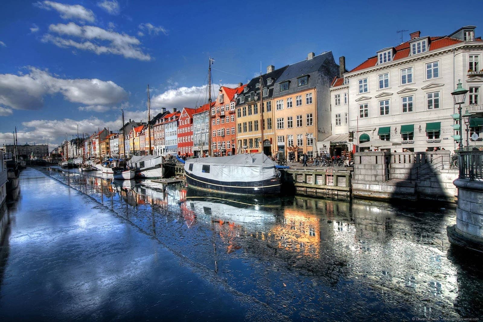 Nyhavn boats and colourful houses reflection copenhagen denmark
