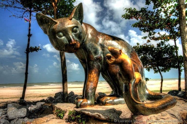 Cat and mouse statue on beach Songkhla Thailand 2