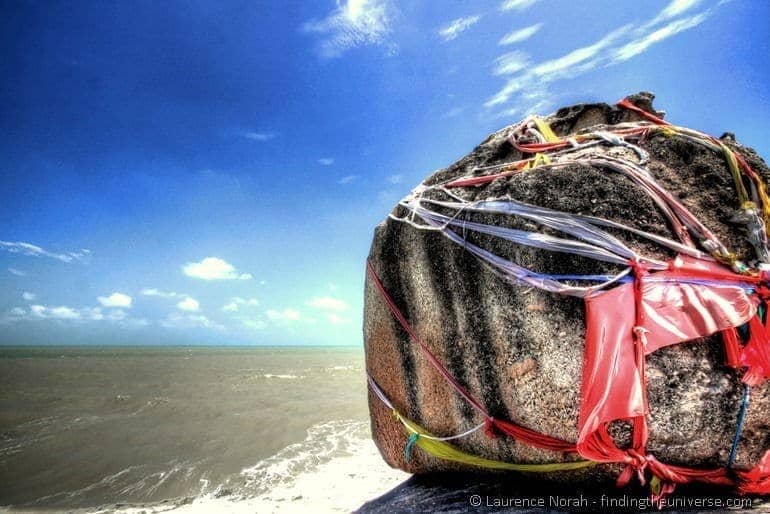 Giant boulder wrapped in coloured cloth Songkhla Thailand 3