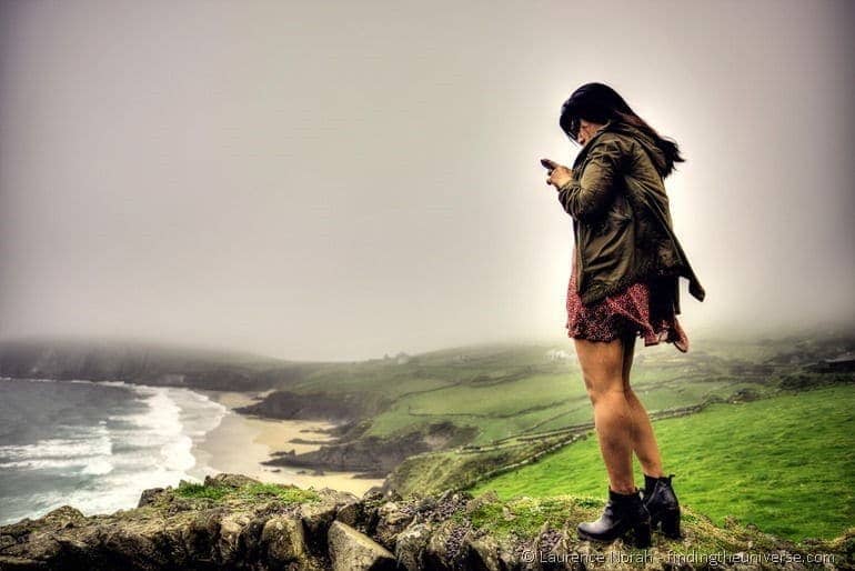 Kym tweeting beach cliffs field 2