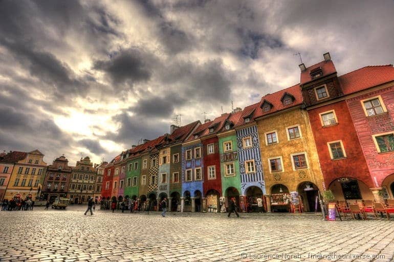 poznan city square colourful houses