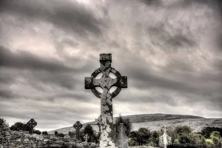 Visiting the Cliffs of Moher from Dublin: Celtic Cross in church graveyard