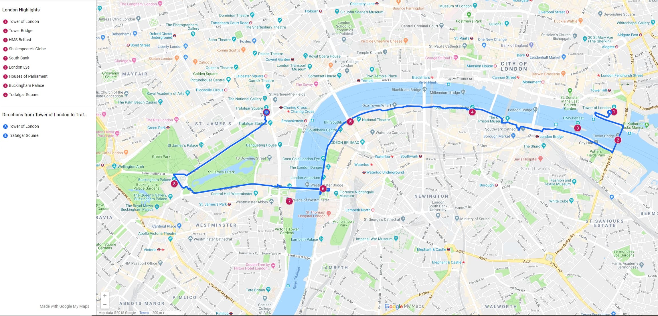 1 dia mapa de Londres