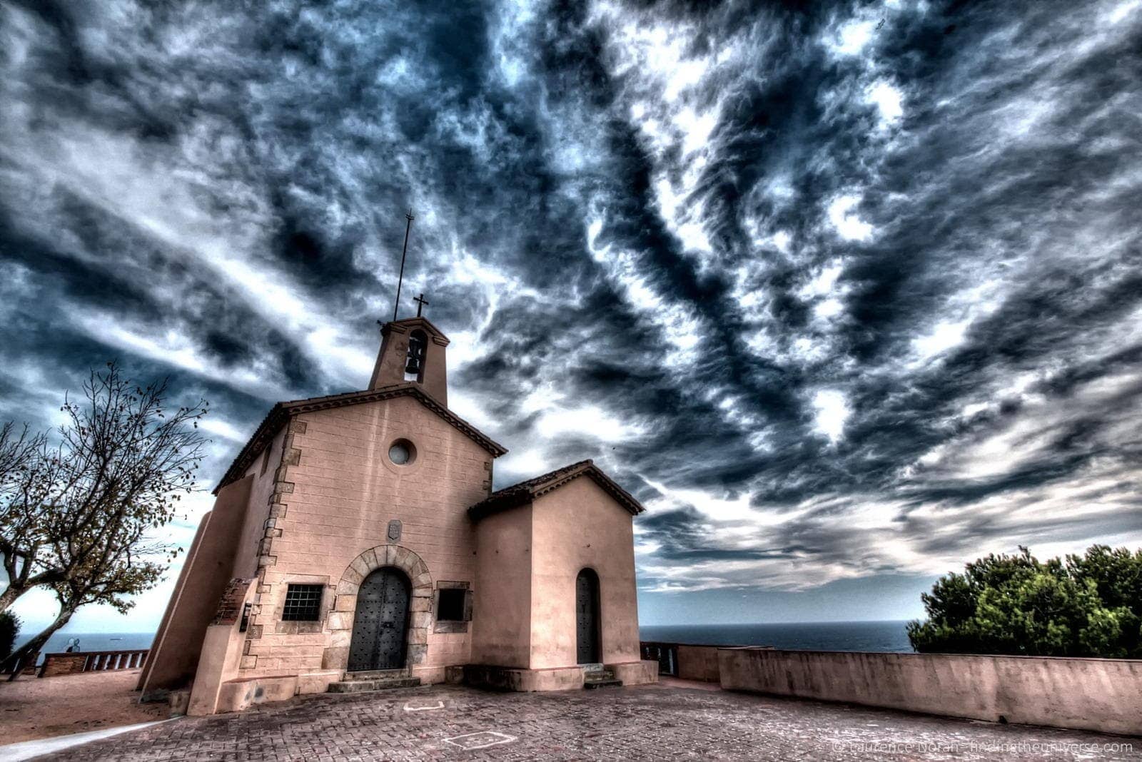 Church-sunset-costa-brava-sky-clouds