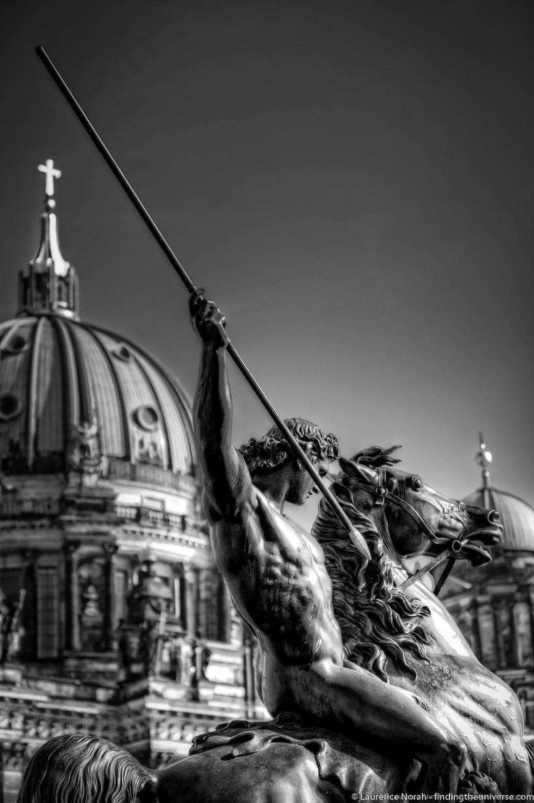 Statue by the berlin dom black and white scaled