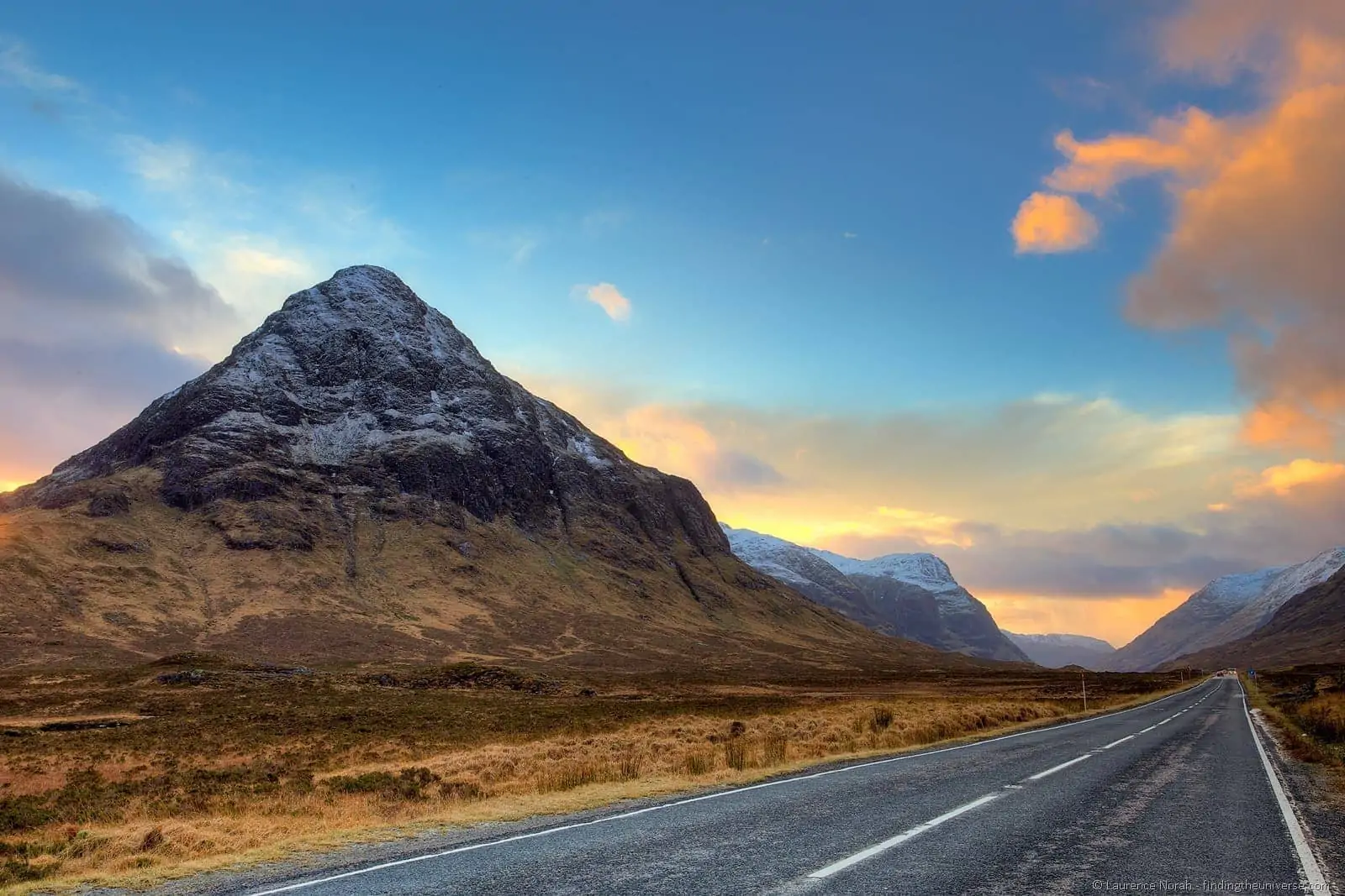 Glencoe sunset road highlands mountain scotland Glencoe sunset road highlands mountain scotland