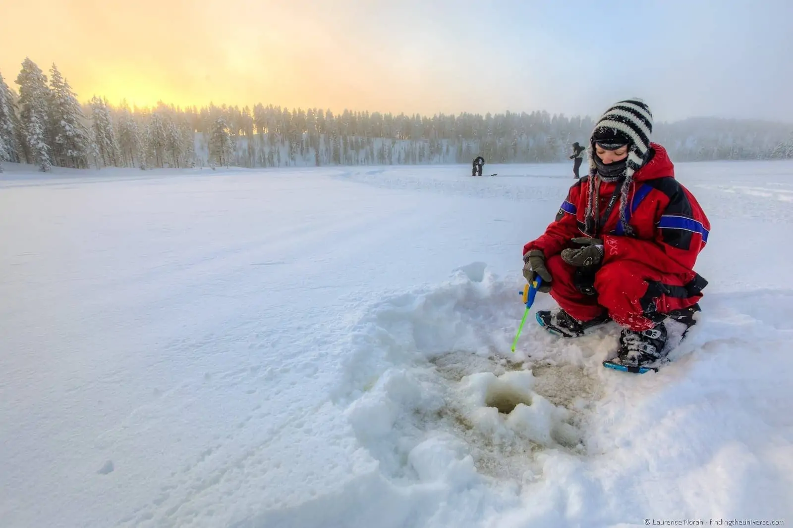 ice fishing girl finland lapland ice fishing girl finland lapland