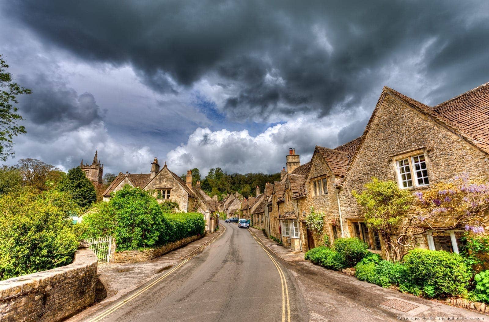 Cotswold village Castle Combe clouds