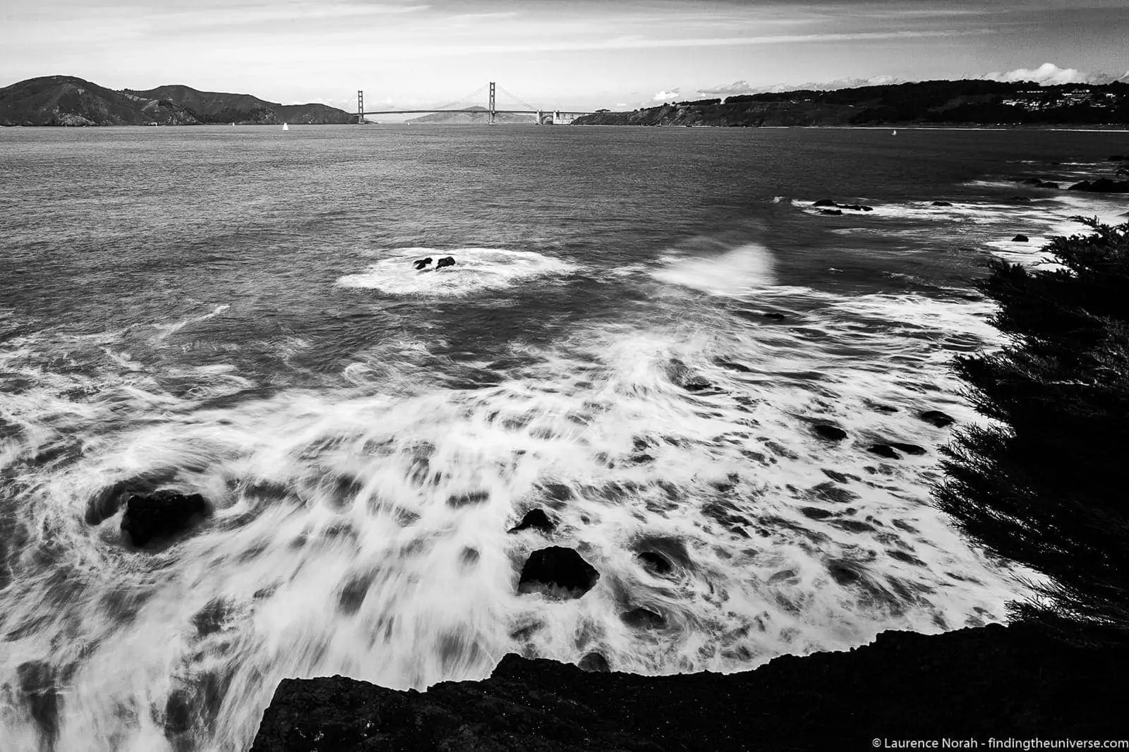 Golden Gate Bridge from Land's End, black and white long exposure