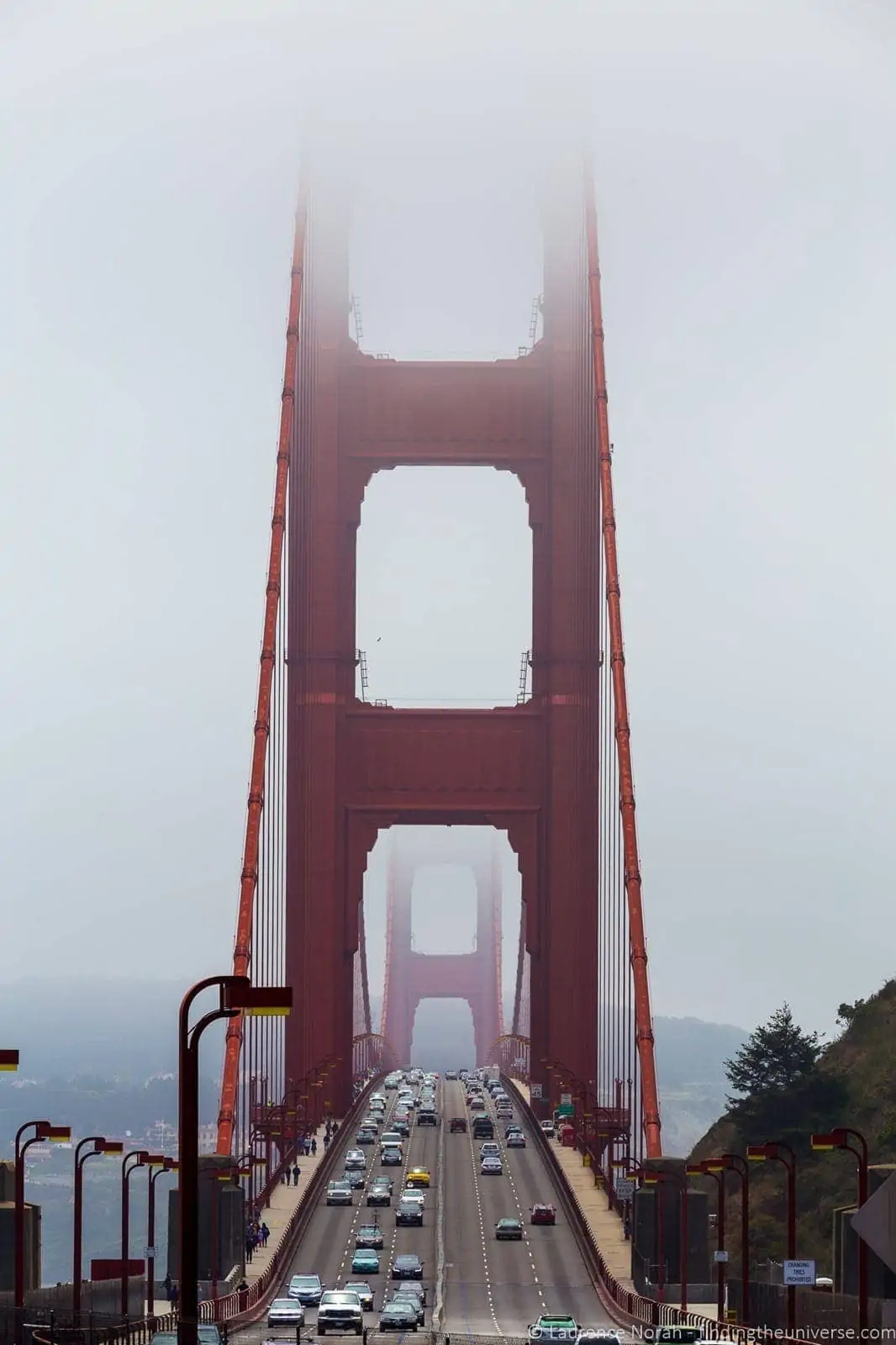 Golden Gate Bridge towers from Vista Point with telephoto compression at 175mm