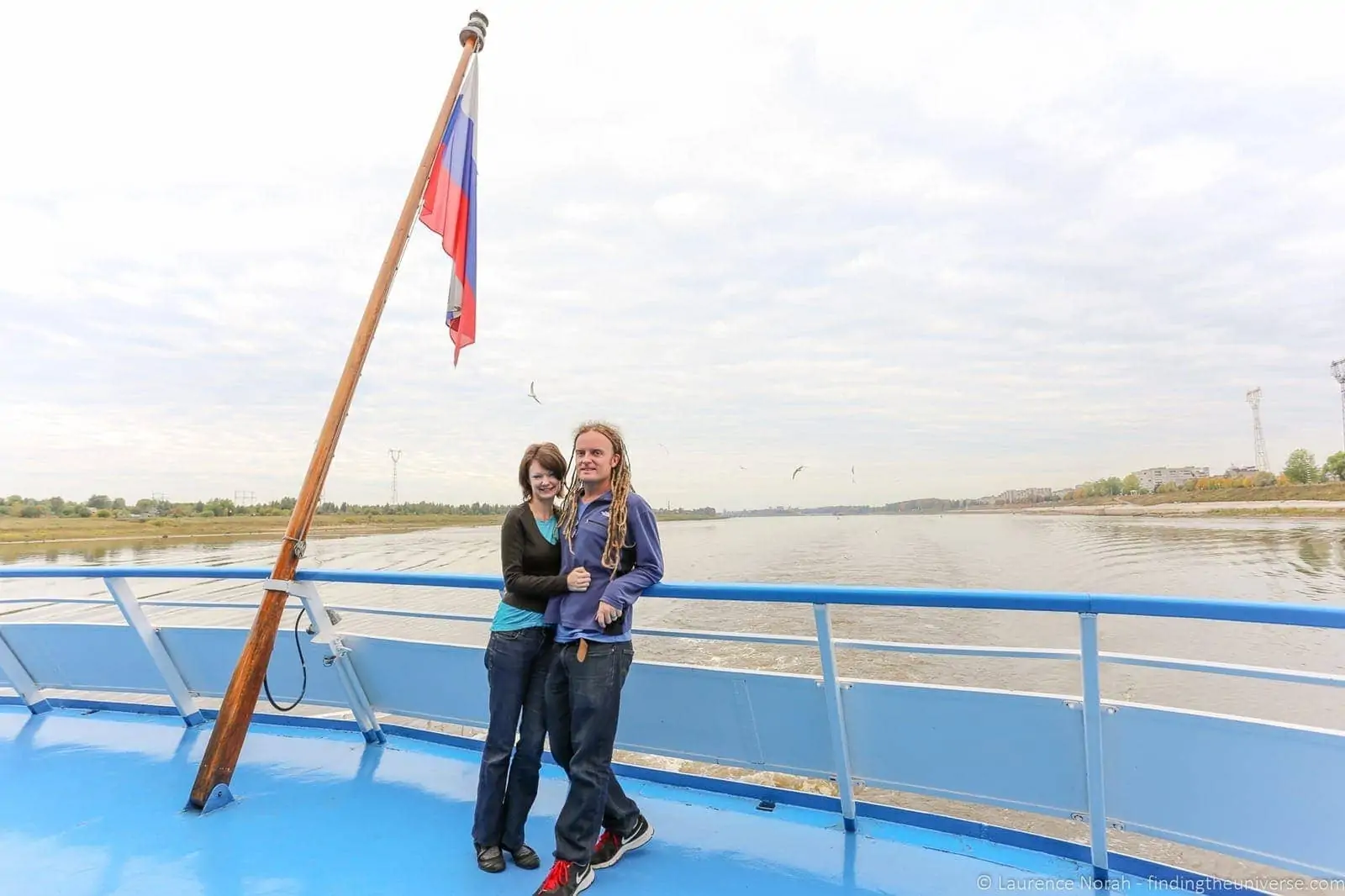 Russia river cruise couple on boat