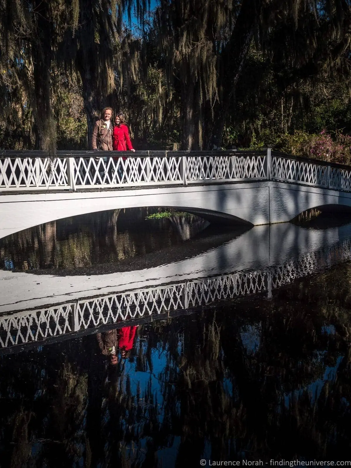Laurence and Jess on bridge Magnolia Plantation Charleston