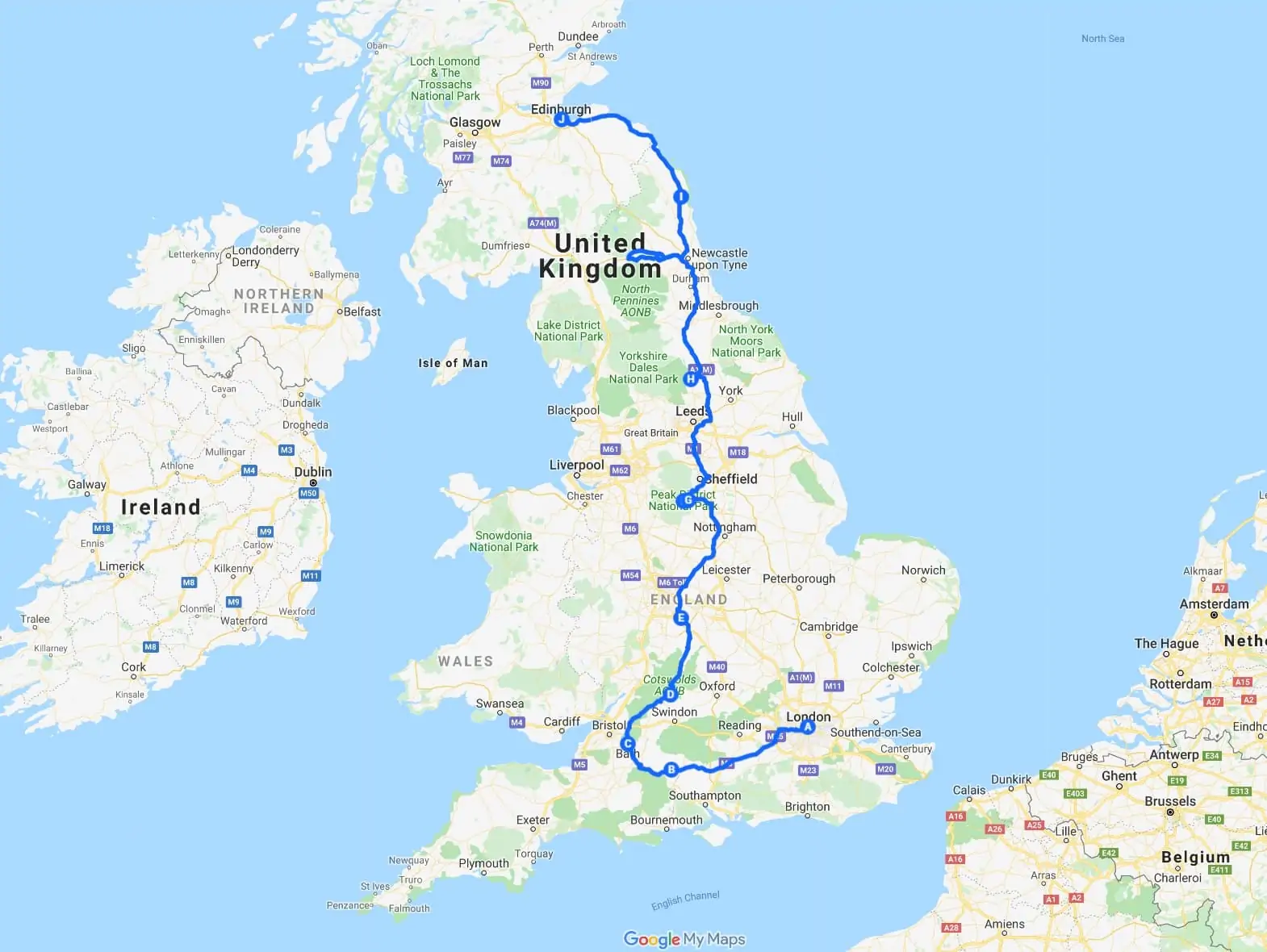 1 week UK itinerary road trip map