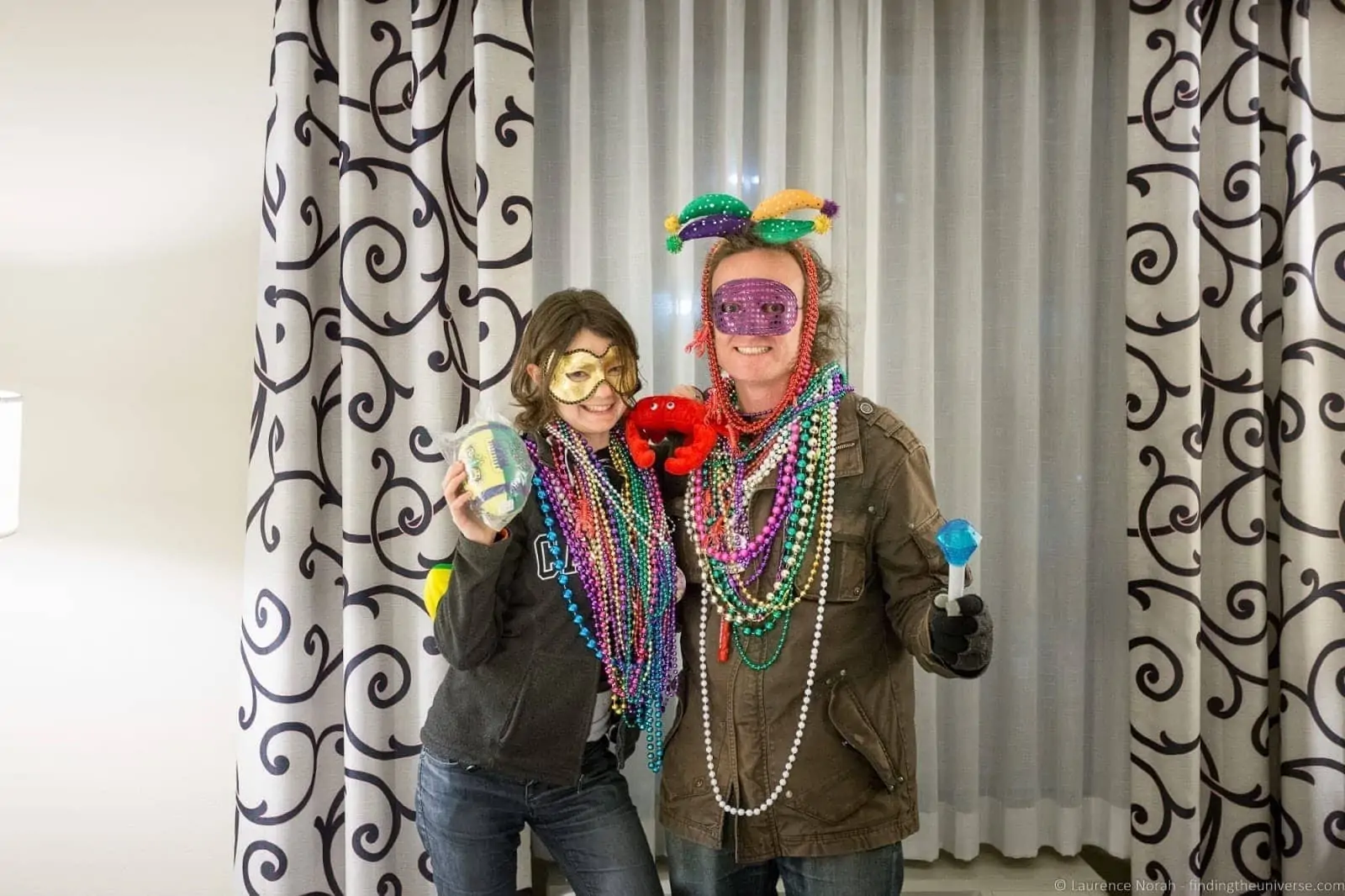 Couple with Mardi Gras beads Baton Rouge