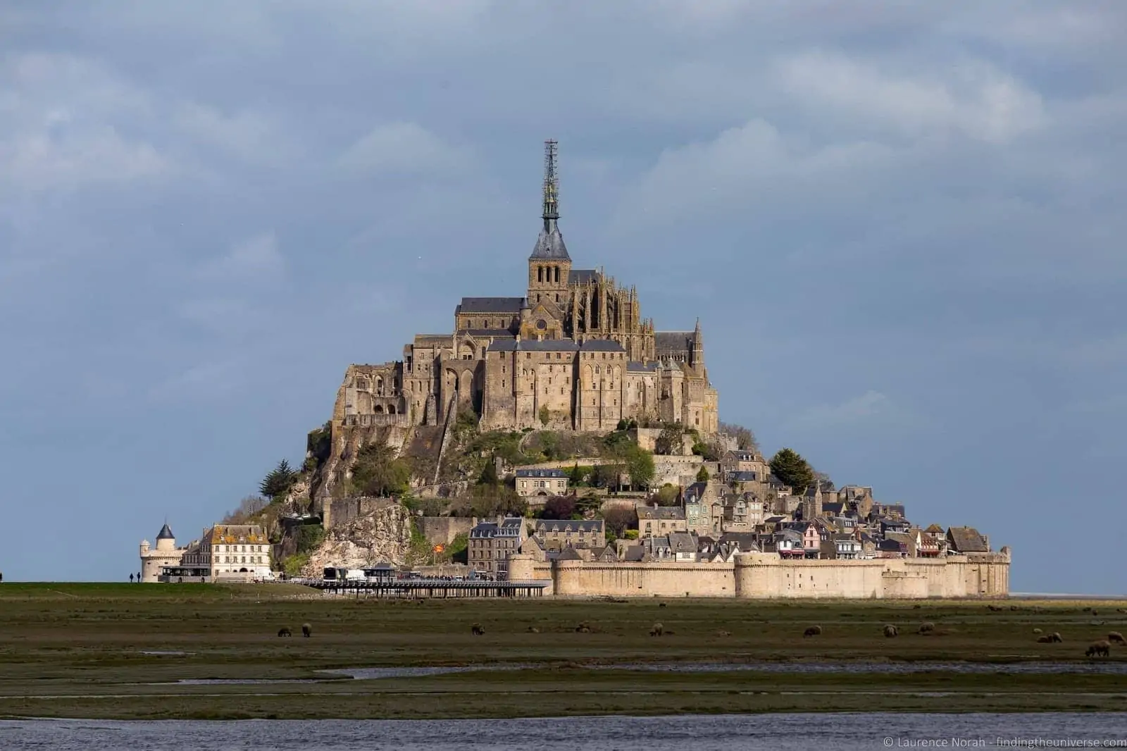 The island of Mont-Saint-Michel seen from the causeway
