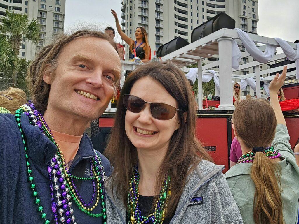 Laurence and Jess at Mardi Gras parade