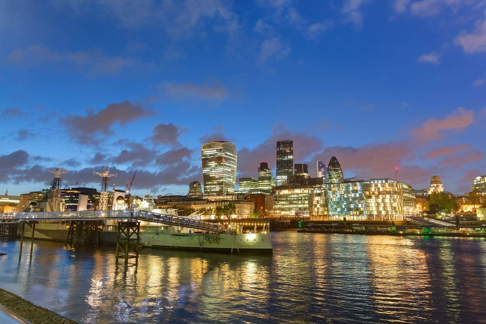HMS Belfast and the city of London at night 2