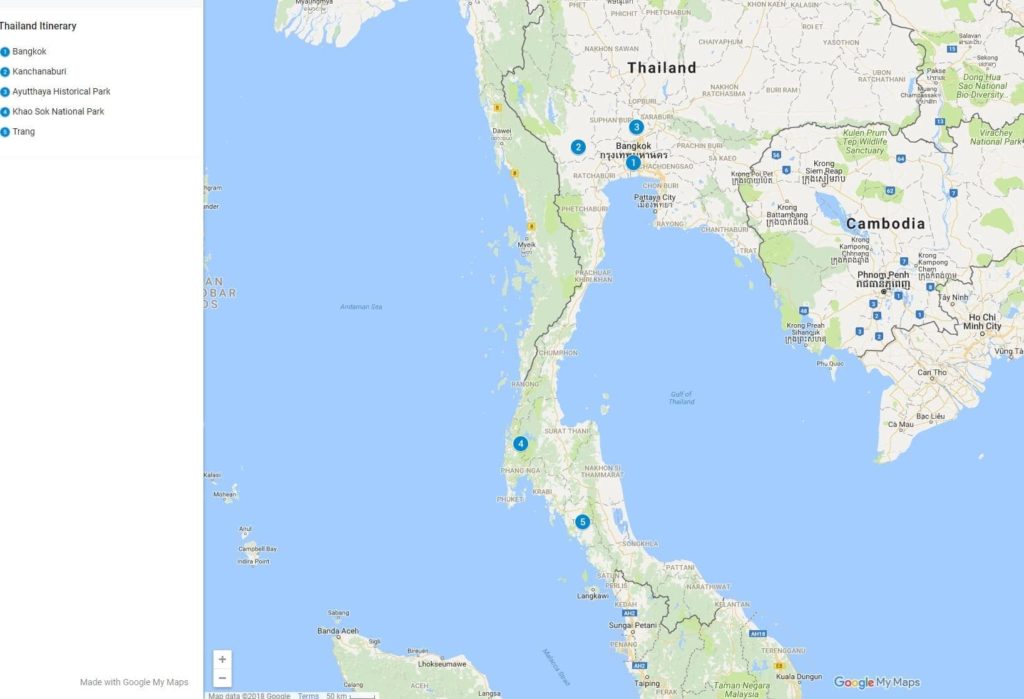 2 Week Thailand Itinerary Map