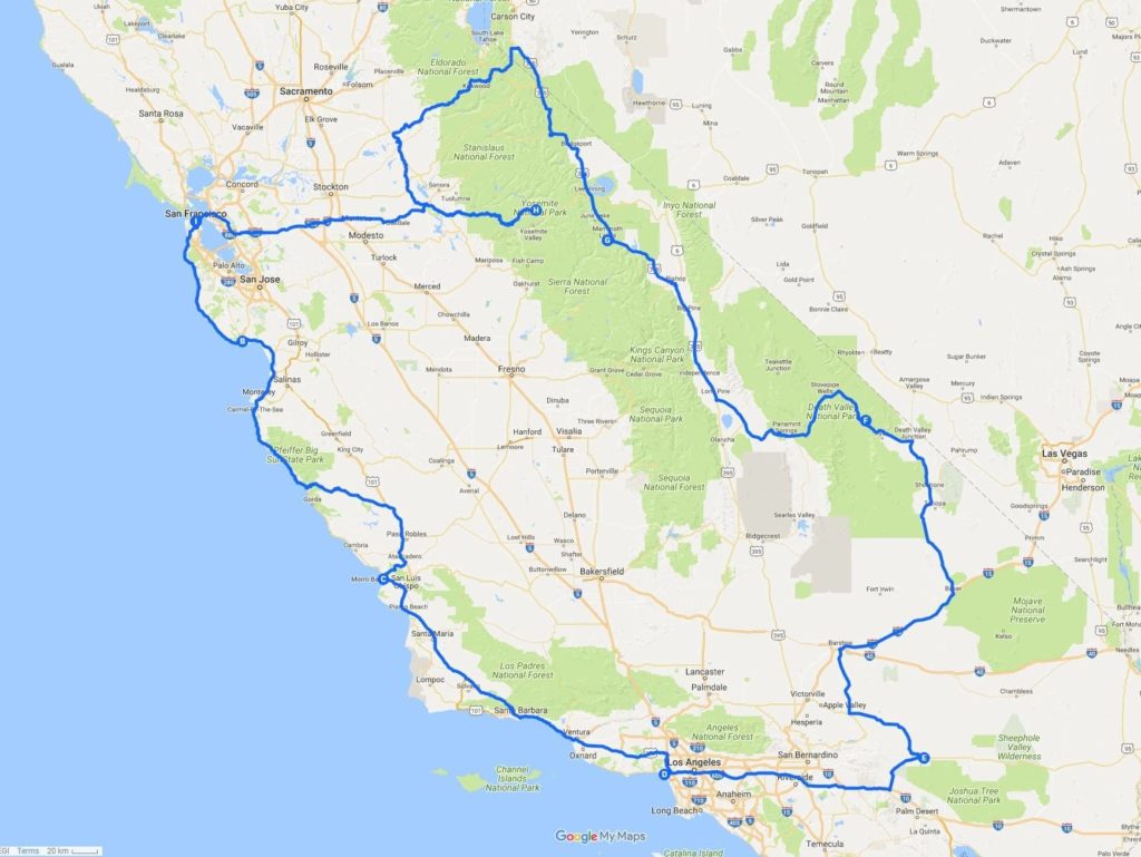 California Road Trip Itinerary Map