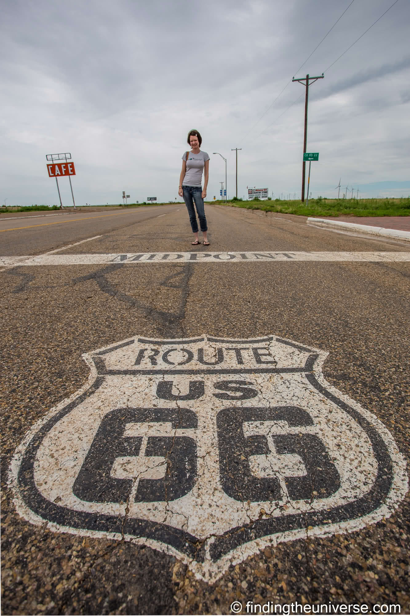 Route 66 Texas Midpoint road marking by Laurence Norah