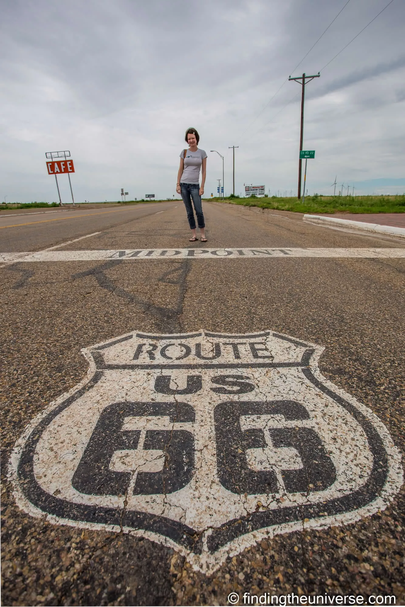 Route 66 Texas Midpoint road marking by Laurence Norah